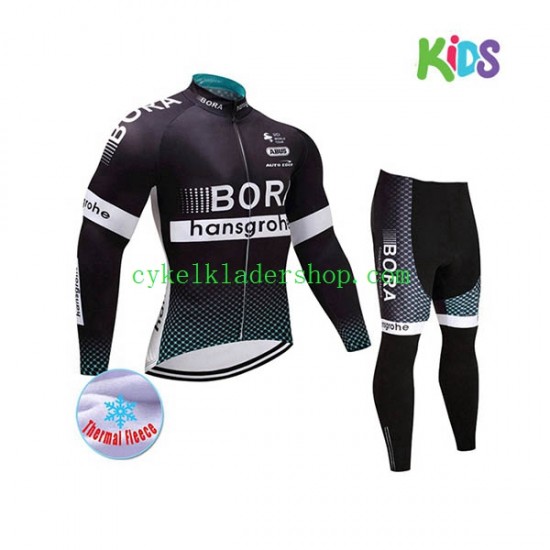 2017 Bora-Hansgrohe Barn Cykeltröja Långärmad och Cykeltights Vinter Thermal Fleece N001