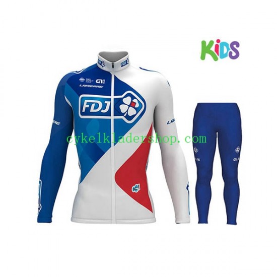 2017 FDJ Barn Cykeltröja Långärmad och Cykeltights N001