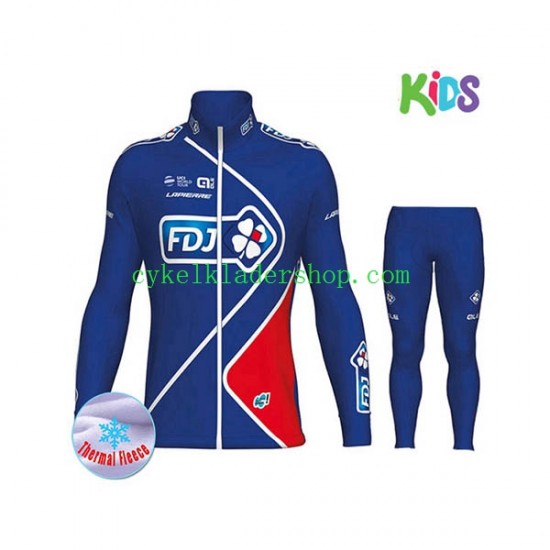 2017 FDJ Barn Cykeltröja Långärmad och Cykeltights Vinter Thermal Fleece N002