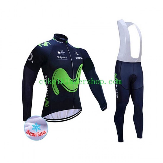 2017 Movistar Team Män Cykeltröja Långärmad och Bib Cykeltights Vinter Thermal Fleece N001