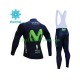 2017 Movistar Team Män Cykeltröja Långärmad och Bib Cykeltights Vinter Thermal Fleece N001