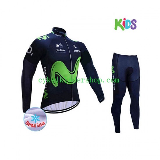 2017 Movistar Team Barn Cykeltröja Långärmad och Cykeltights Vinter Thermal Fleece N001