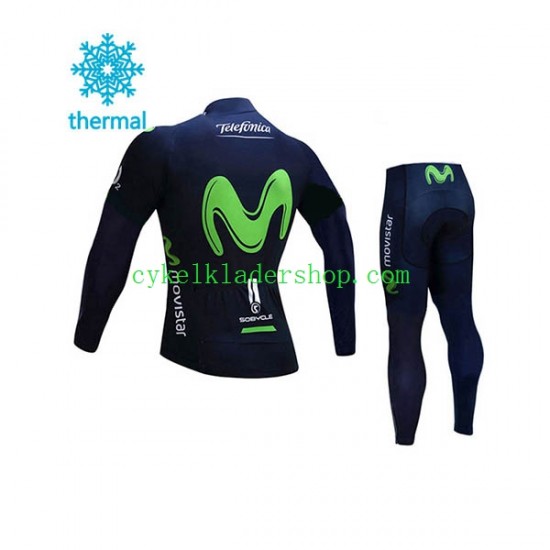 2017 Movistar Team Barn Cykeltröja Långärmad och Cykeltights Vinter Thermal Fleece N001