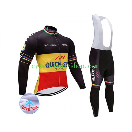 2017 Quick-Step Floors Män Cykeltröja Långärmad och Bib Cykeltights Vinter Thermal Fleece N002