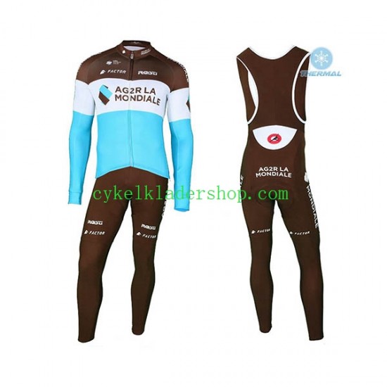 2018 AG2R La Mondiale Män Cykeltröja Långärmad och Bib Cykeltights Vinter Thermal Fleece N002