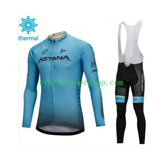 2018 Astana Pro Team Män Cykeltröja Långärmad och Bib Cykeltights Vinter Thermal Fleece N001