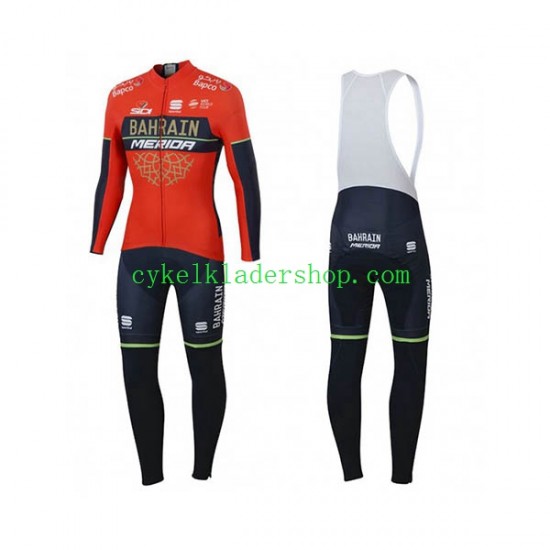 2018 Bahrain Merida Män Cykeltröja Långärmad och Bib Cykeltights N001