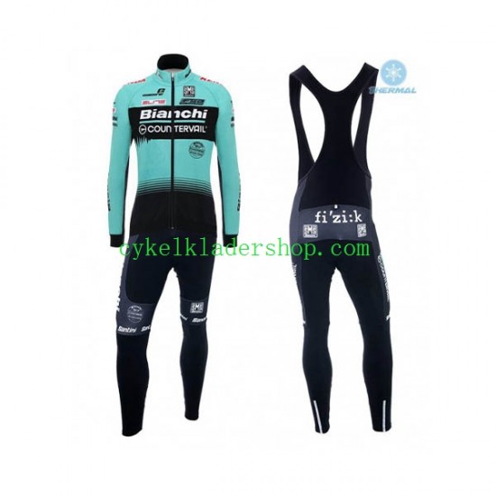 2018 Bianchi Countervail Män Cykeltröja Långärmad och Bib Cykeltights Vinter Thermal Fleece N001