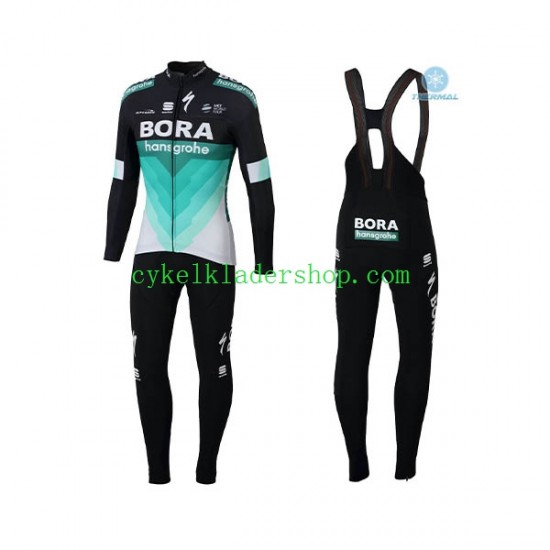 2018 Bora Hansgrohe Män Cykeltröja Långärmad och Bib Cykeltights Vinter Thermal Fleece N001