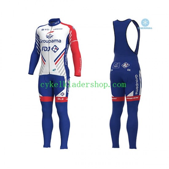 2018 FDJ Män Cykeltröja Långärmad och Bib Cykeltights Vinter Thermal Fleece N001