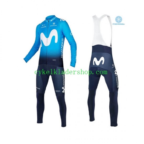 2018 Movistar Team Män Cykeltröja Långärmad och Bib Cykeltights Vinter Thermal Fleece N001