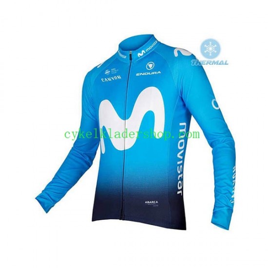 2018 Movistar Team Män Cykeltröja Långärmad och Bib Cykeltights Vinter Thermal Fleece N001