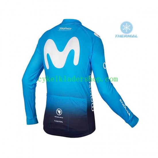 2018 Movistar Team Män Cykeltröja Långärmad och Bib Cykeltights Vinter Thermal Fleece N001