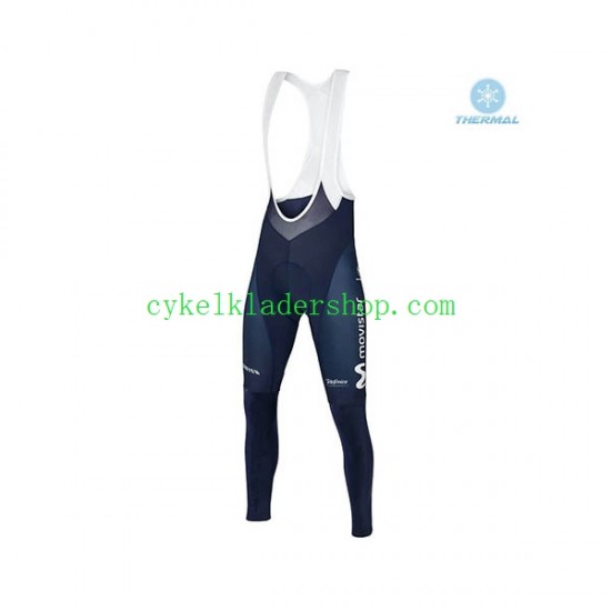 2018 Movistar Team Män Cykeltröja Långärmad och Bib Cykeltights Vinter Thermal Fleece N001