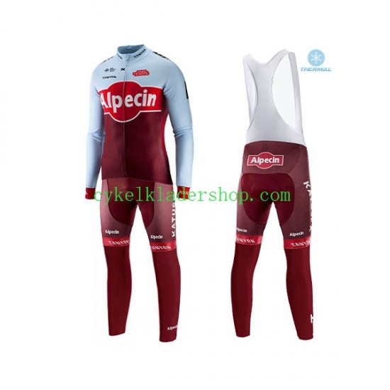 2018 Team Katusha-Alpecin Män Cykeltröja Långärmad och Bib Cykeltights Vinter Thermal Fleece N001