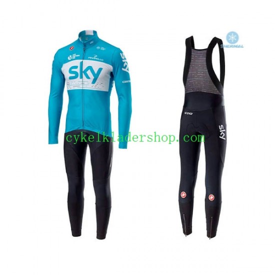 2018 Team Sky Män Cykeltröja Långärmad och Bib Cykeltights Vinter Thermal Fleece N002