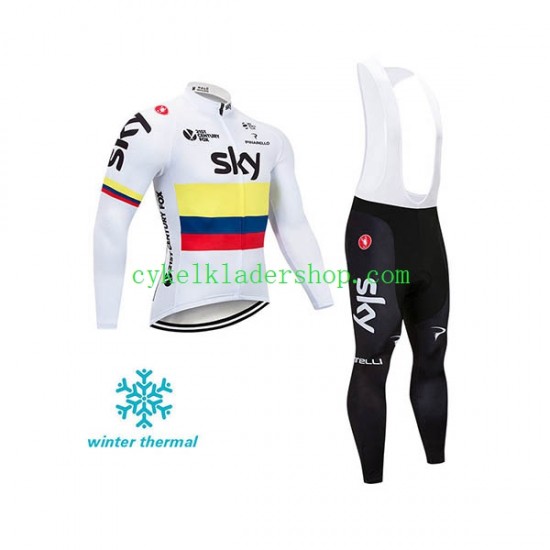 2018 Team Sky Män Cykeltröja Långärmad och Bib Cykeltights Vinter Thermal Fleece N003