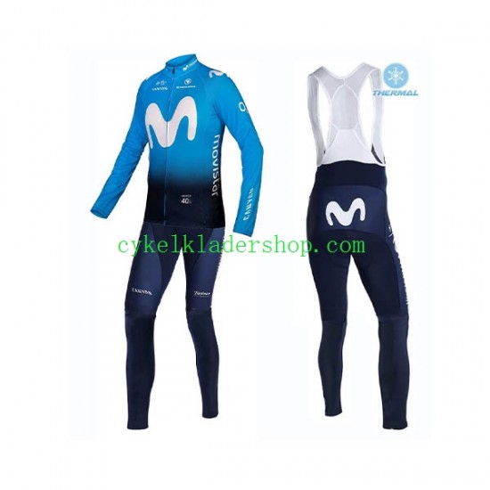 2019 Movistar Team Män Cykeltröja Långärmad och Bib Cykeltights Vinter Thermal Fleece N001