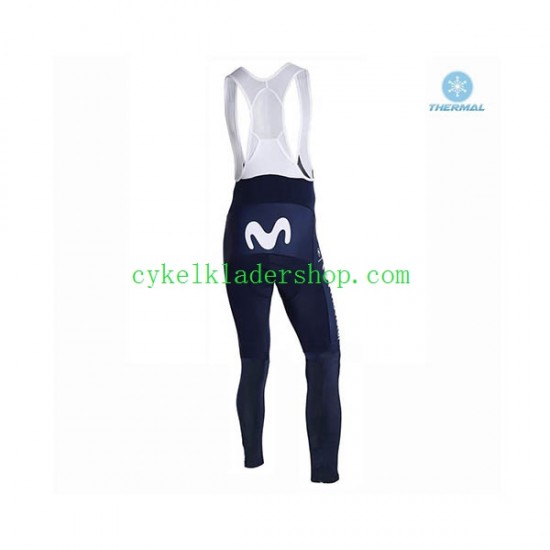 2019 Movistar Team Män Cykeltröja Långärmad och Bib Cykeltights Vinter Thermal Fleece N001