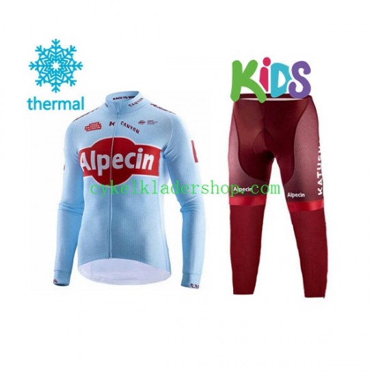 2019 Team Katusha Alpecin Barn Cykeltröja Långärmad och Cykeltights Vinter Thermal Fleece N001