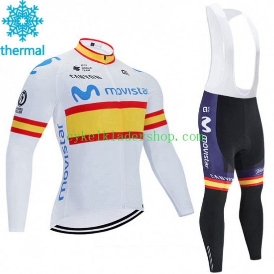 2020 Movistar Team Män Cykeltröja Långärmad och Bib Cykeltights Vinter Thermal Fleece N002