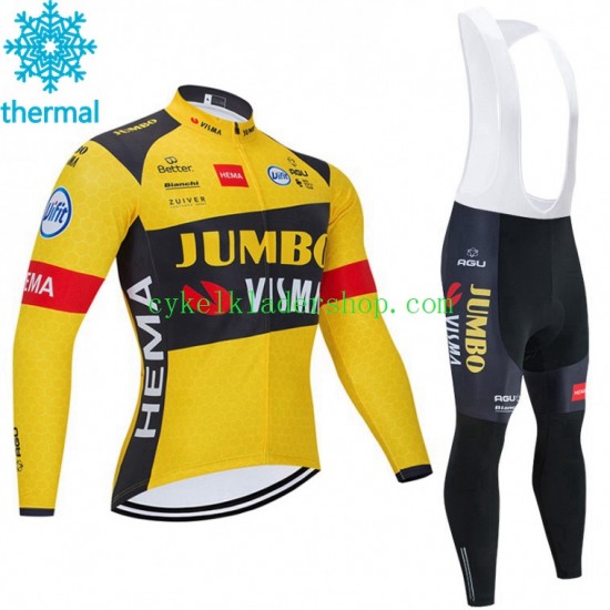 2020 Team Jumbo–Visma Män Cykeltröja Långärmad och Bib Cykeltights Vinter Thermal Fleece N001