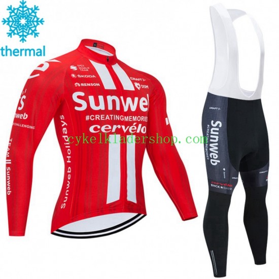 2020 Team Sunweb Män Cykeltröja Långärmad och Bib Cykeltights Vinter Thermal Fleece N001