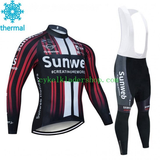 2020 Team Sunweb Män Cykeltröja Långärmad och Bib Cykeltights Vinter Thermal Fleece N003