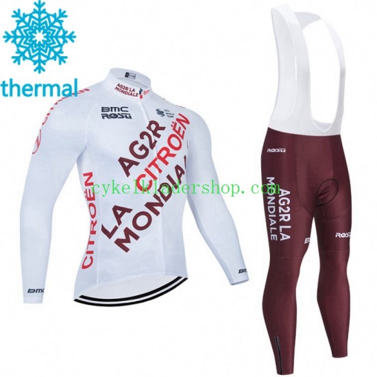 2021 AG2R Citroen Team Män Cykeltröja Långärmad och Bib Cykeltights Vinter Thermal Fleece N001