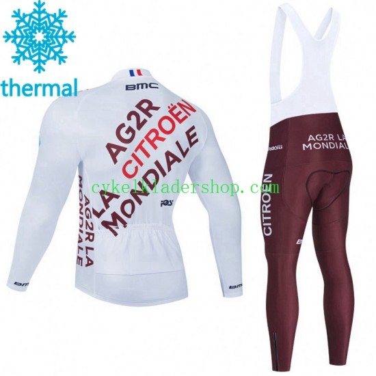 2021 AG2R Citroen Team Män Cykeltröja Långärmad och Bib Cykeltights Vinter Thermal Fleece N001