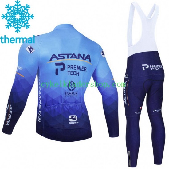 2021 Astana–Premier Tech Män Cykeltröja Långärmad och Bib Cykeltights Vinter Thermal Fleece N001