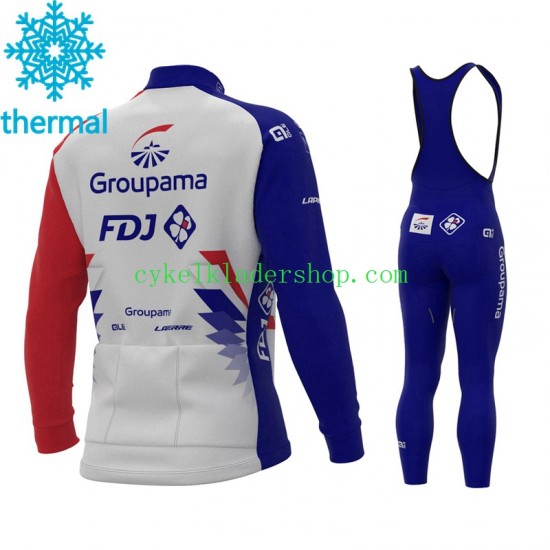 2021 Groupama-FDJ Män Cykeltröja Långärmad och Bib Cykeltights Vinter Thermal Fleece N001