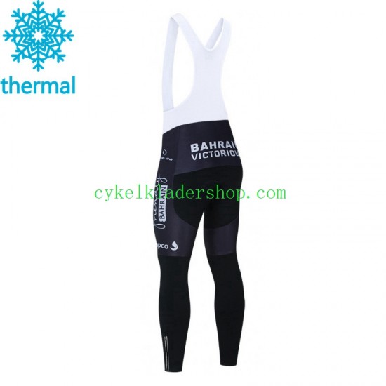 2021 Team Bahrain Victorious Män Långa cykelbyxor med hängslen Vinter Thermal Fleece N001