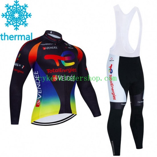 2021 Team TotalEnergies Män Cykeltröja Långärmad och Bib Cykeltights Vinter Thermal Fleece N002