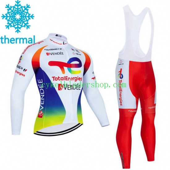 2021 Team TotalEnergies Män Cykeltröja Långärmad och Bib Cykeltights Vinter Thermal Fleece N003