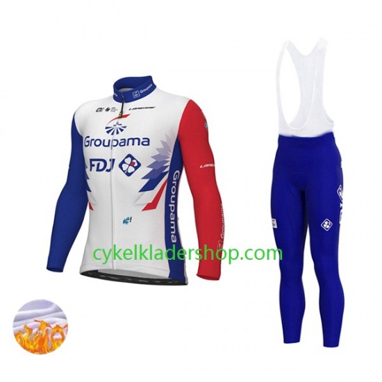 2022 Groupama-FDJ Män Cykeltröja Långärmad och Bib Cykeltights Vinter Thermal Fleece N001