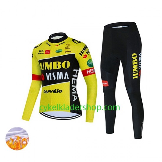 2022 Team Jumbo-Visma Kvinnor Cykeltröja Långärmad och Cykeltights Vinter Thermal Fleece N001