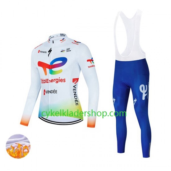 2022 Team TotalEnergies Män Cykeltröja Långärmad och Bib Cykeltights Vinter Thermal Fleece N001