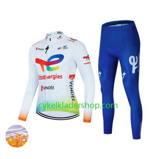 2022 Team TotalEnergies Män Cykeltröja Långärmad och Cykeltights Vinter Thermal Fleece N001